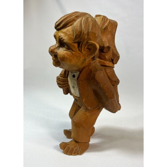 Vintage Hand Carved Wood Hobbit Man with Log - Picture 3 of 8